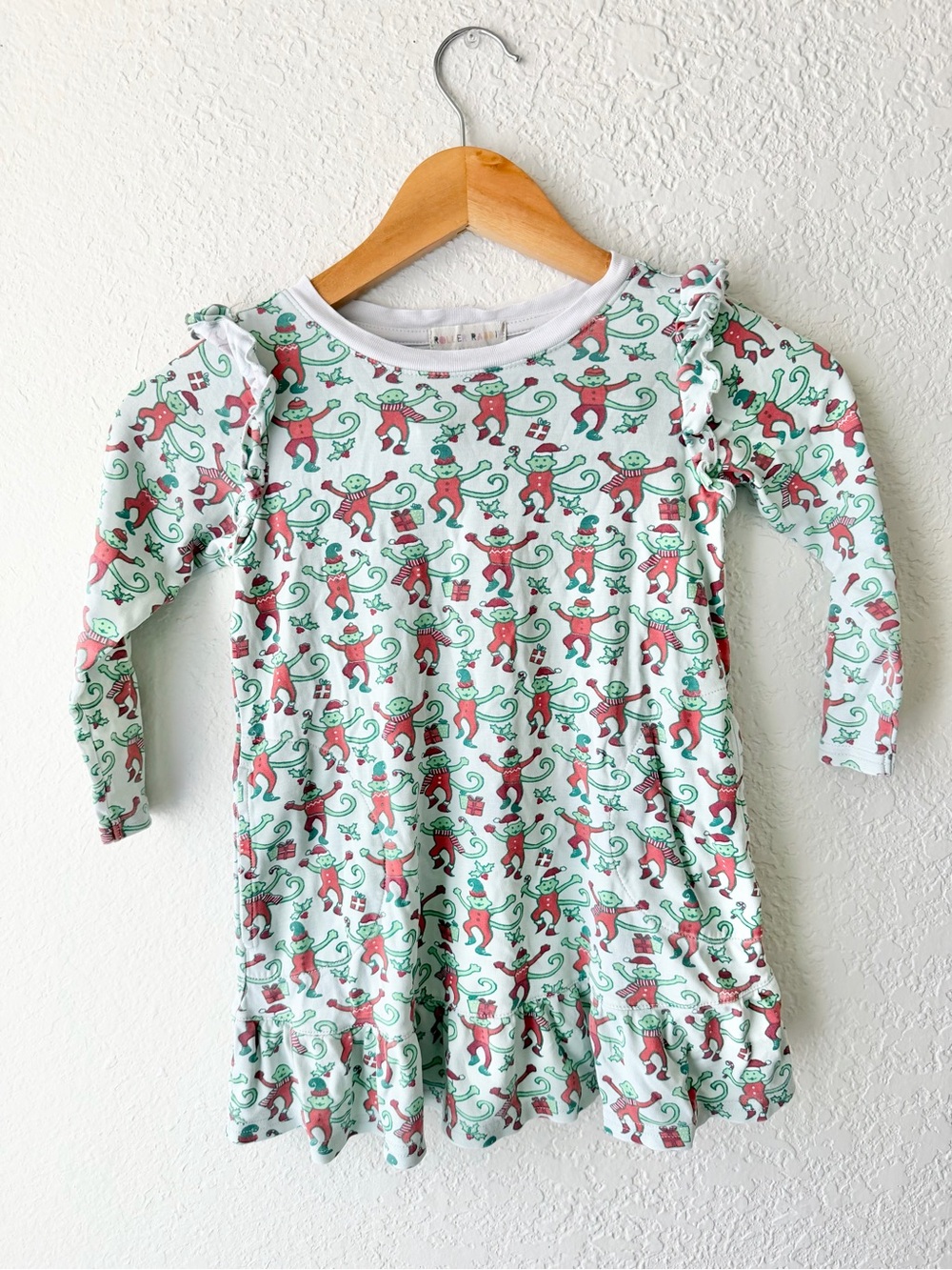Roller Rabbit Christmas Mint Monkey ‘Mas Print Nightgown Sz 6